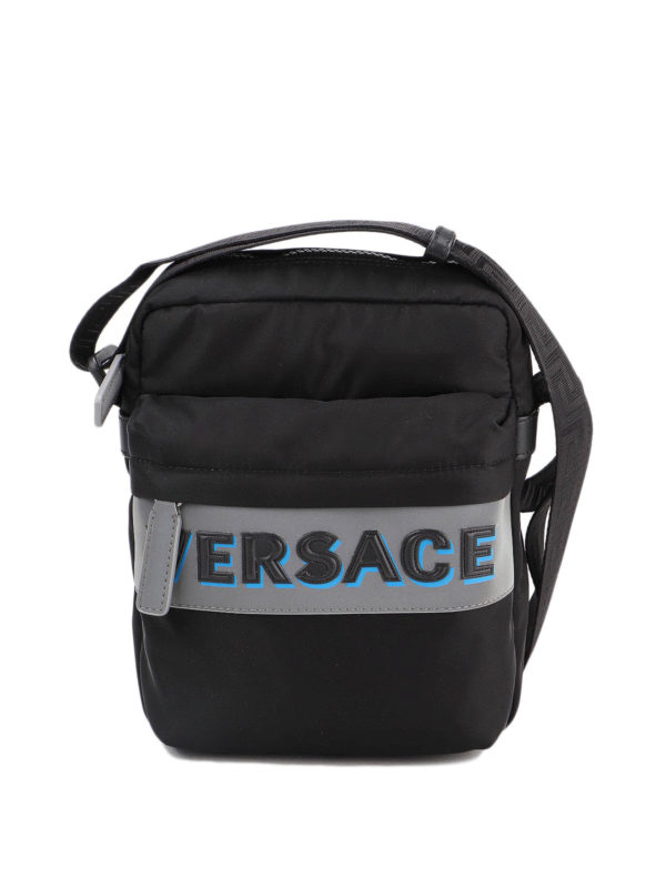 VERSACE: cross body bags - Logo patch nylon crossbody bag
