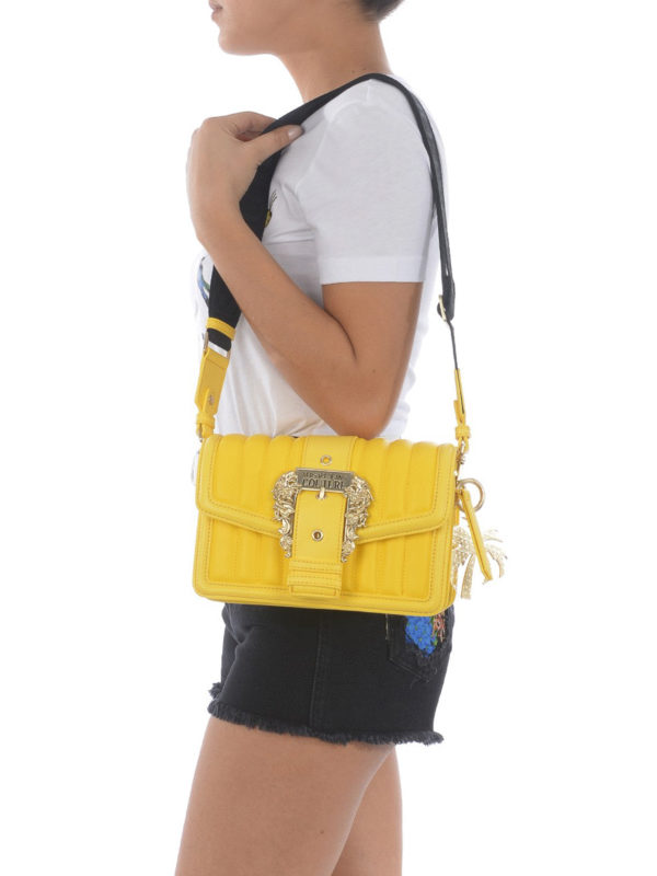 Versace Jeans Couture buy online Baroque buckle yellow faux leather bag