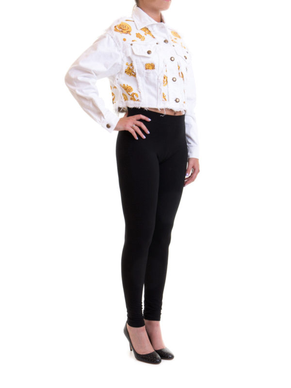 Versace Jeans Couture: denim jacket online - Patterned denim cropped jacket