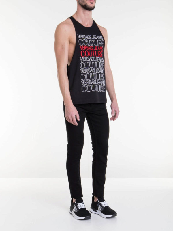 VERSACE JEANS COUTURE クロップド ロゴタンクトップ ブラック Versace Jeans Couture（ヴェルサーチェ・ジーンズ・クチュール