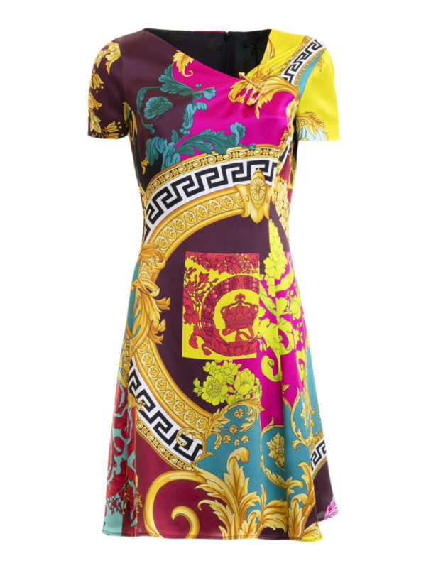 VERSACE: knee length dresses - Voyage Barocco print silk dress