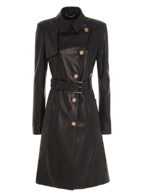 VERSACE: Abrigos de cuero - Abrigo Largo - Negro