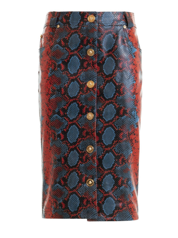 VERSACE: leather skirts - Python print leather knee length skirt