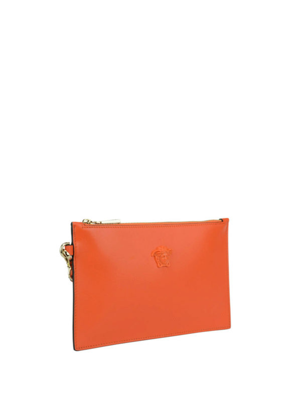 VERSACE: clutches online - Leather small orange pouch