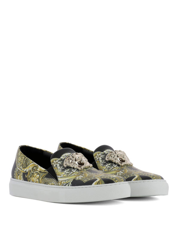 VERSACE: Loafers & Slippers online - Baroque printed leather slip-ons