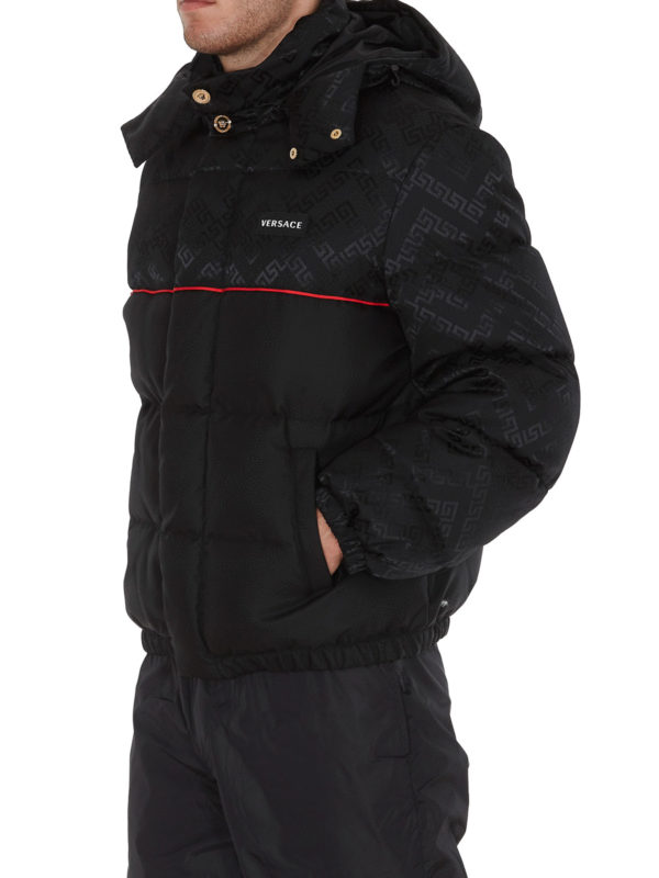VERSACE: padded jackets online - Greca Argyle puffer jacket