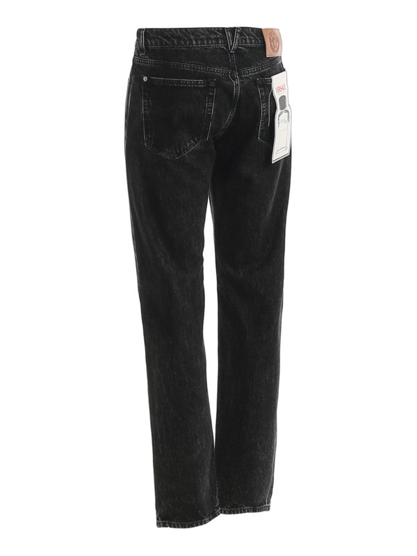 VERSACE: straight leg jeans online - Leather patch jeans