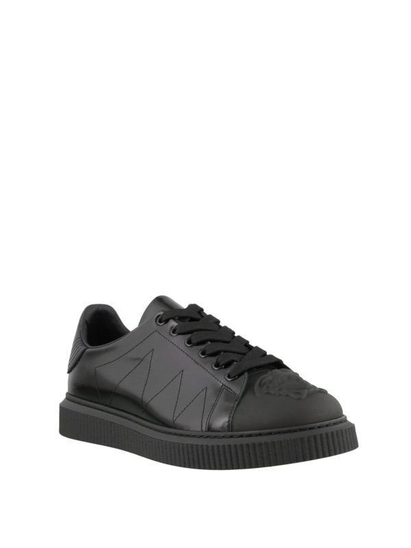 VERSACE: trainers online - Medusa total black nappa sneakers