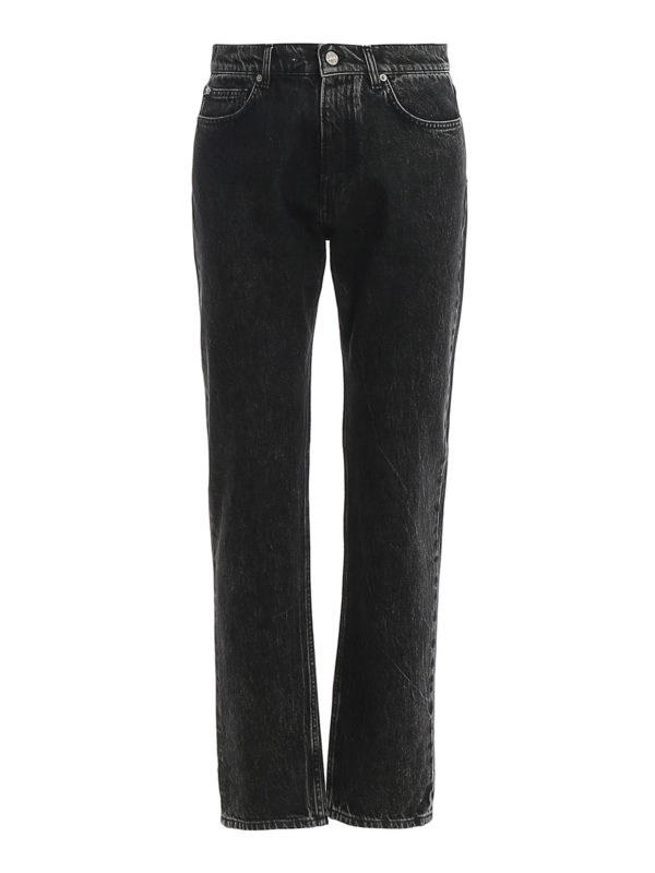 VERSACE: straight leg jeans - Leather patch jeans