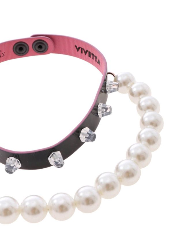 Vivetta: Bracelets & Bangles online - Black necklace with pearl and stud details