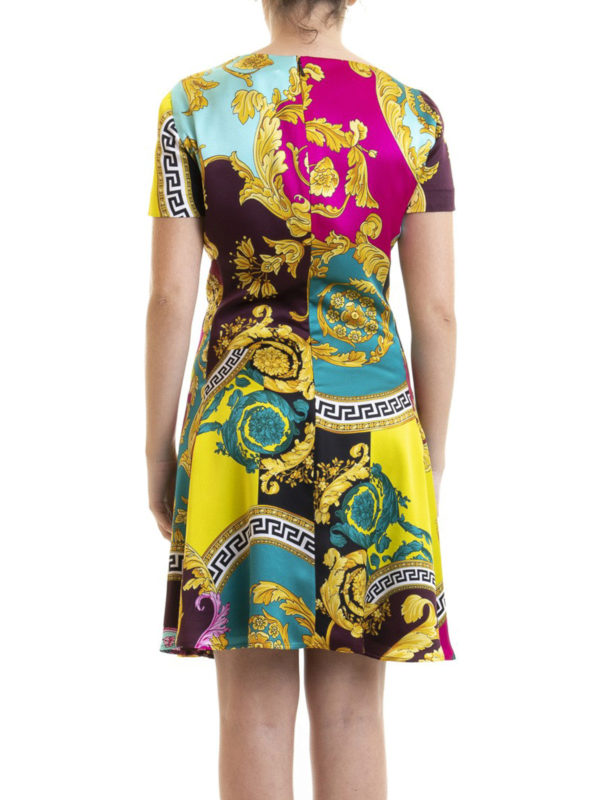 Voyage Barocco print silk dress shop online: VERSACE