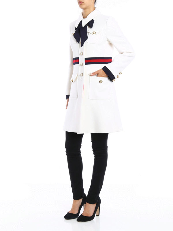 Web embellished wool coat shop online: GUCCI