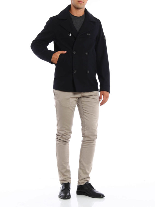 Wool blend peacoat shop online: STONE ISLAND
