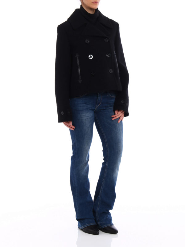 Wool double-breasted crop pea coat shop online: MCQ