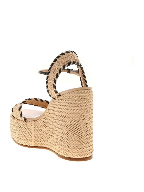 Woven leather wedges in ecru and black shop online: Casadei