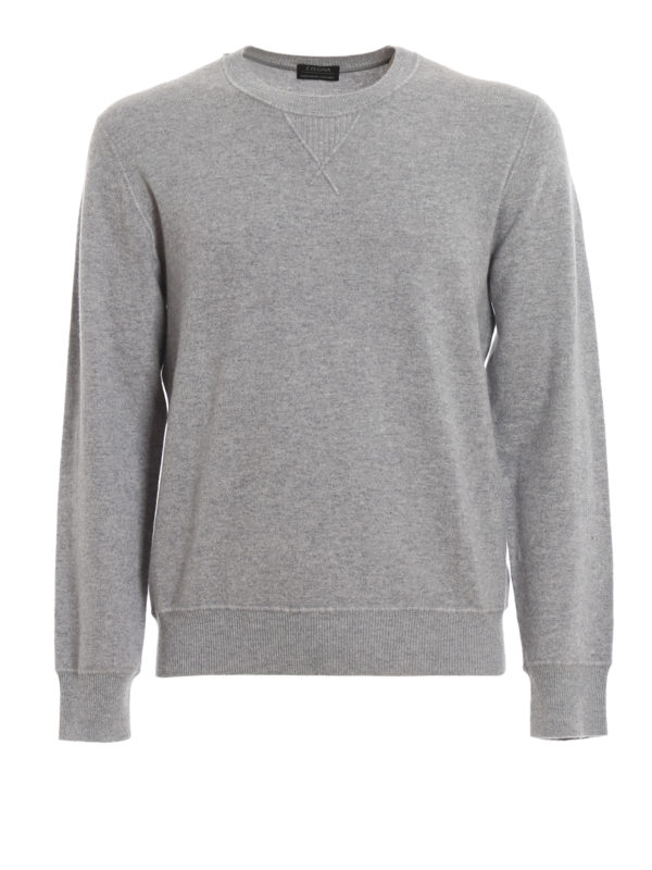 Z ZEGNA: Strickpullover mit Rundhalsausschnitt - Rundhalspullover - Hellgrau