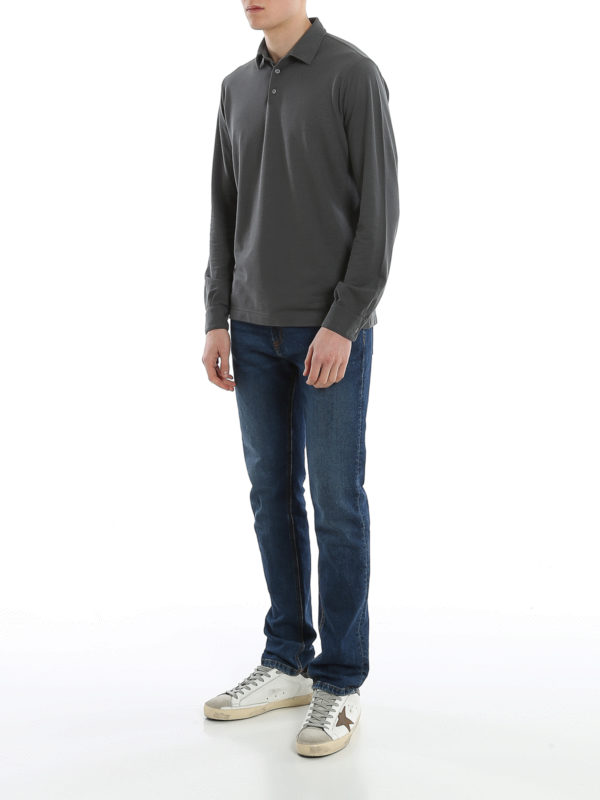 ZANONE: polo shirts online - Long sleeve cotton polo shirt