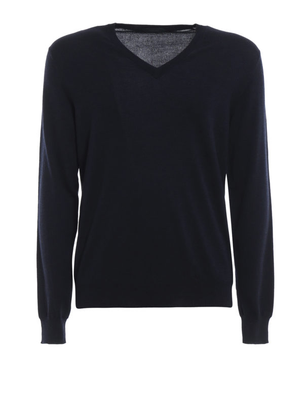 ZANONE: Col en V - Pull À Col V - Bleu