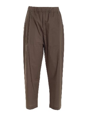 LANEUS: casual trousers - Tucks cotton pants in Military green