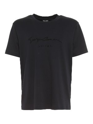 GIORGIO ARMANI: t-shirts - Logo embroidery cotton T-shirt