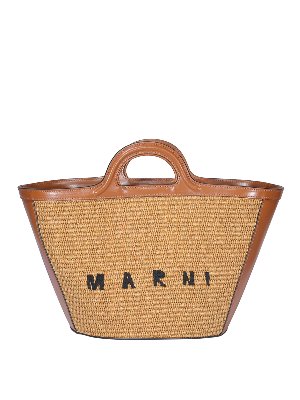 Marni: totes bags - Small Tropicalia leather raffia bag