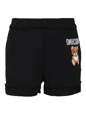 MOSCHINO: pantaloni shorts - Shorts in cotone con logo Teddy
