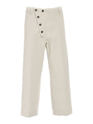 KENZO: casual trousers - Asymmetric fastening pants in beige