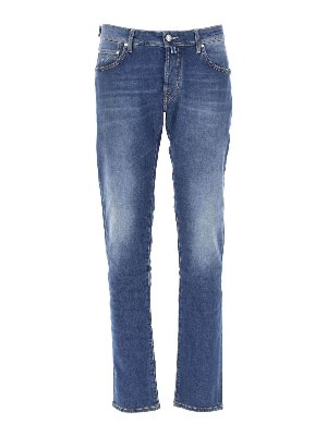 JACOB COHEN: straight leg jeans - Jeans in blue with calfhair logo