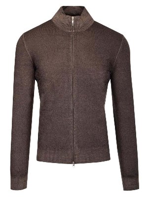 BARBA: cardigans - Wool zip-up cardigan in brown