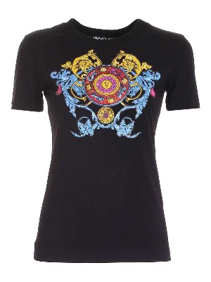 Versace Jeans Couture: t-shirts - Regalia logo print T-shirt in black