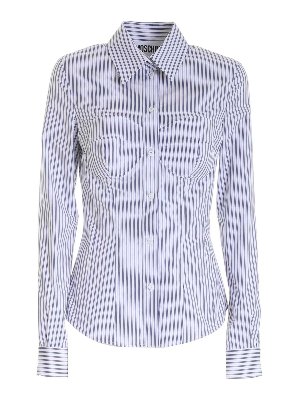 MOSCHINO: shirts - Striped shirt in white and blue