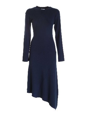KENZO: knee length dresses - Asymmetrical dress in blue