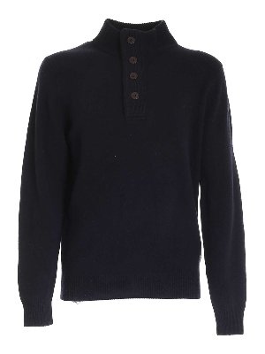 BARBOUR: Turtlenecks & Polo necks - Half Zip patch sweater in blue
