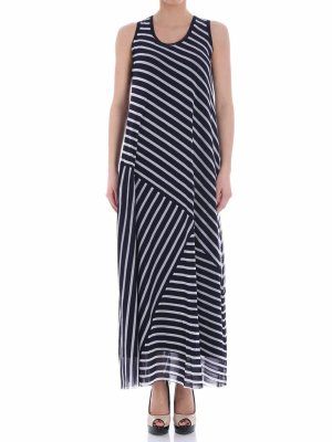 FUZZI: knee length dresses - Blue and white striped dress