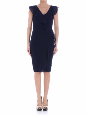 FUZZI: short dresses - Blue dress with ruffle inserts