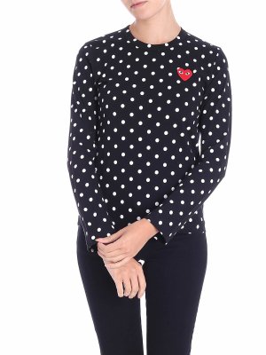 Comme des Garçons Play: t-shirts - Black Red Heart dot T-shirt