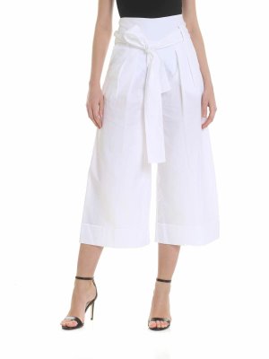 FUZZI: casual trousers - Wide white crop trousers