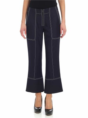 KENZO: casual trousers - Blue stretch fabric trousers