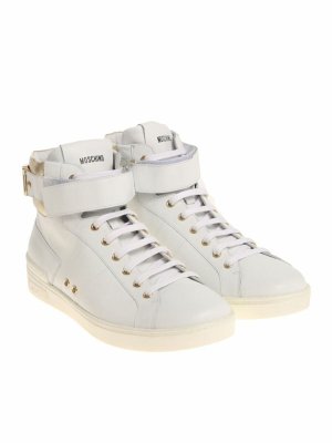 MOSCHINO: trainers - White sneakers with logo