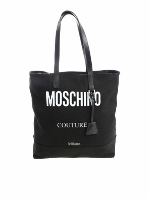 MOSCHINO: shopper - Shopper in tessuto nero logata