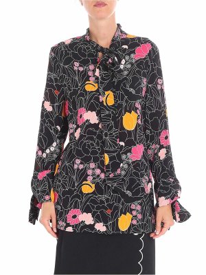 Vivetta: tops & shirts - Black Josh blouse with multicolor floral prin