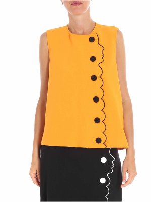 Vivetta: tops & shirts - Orange Quast top with black embroidery