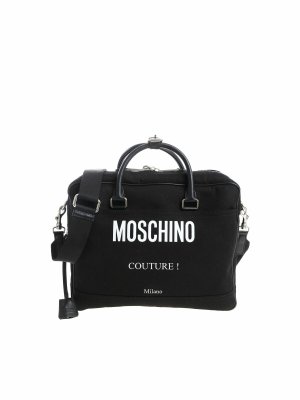MOSCHINO: shopper - Borsa a mano in tessuto nero con lucchetto