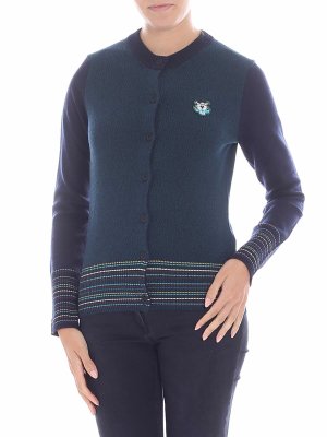 KENZO: cardigans - Green cardigan with multicolor edges