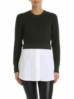 KENZO: crew necks - Army green pullover with shirt detail