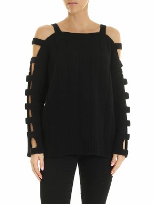 McQ Alexander Mcqueen: boat necks - Eyelets pullover in black