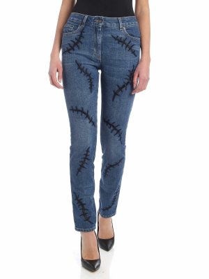 MOSCHINO: straight leg jeans - Scars jeans in blue