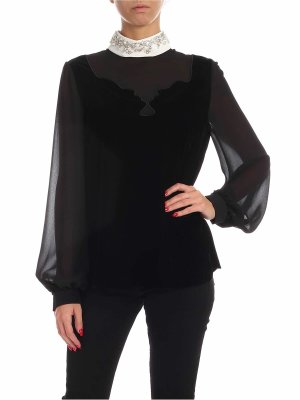 Vivetta: blouses - Jewel collar velvet blouse