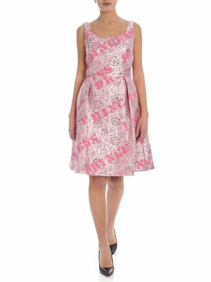 MOSCHINO: knee length dresses - Jacquard dress in pink with silk ribbon