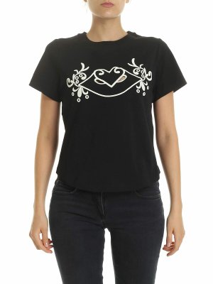 SEE BY CHLOE': t-shirt - T-shirt nera con ricamo frontale